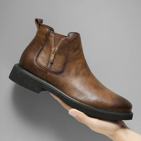 Elegant Narrow Width Chelsea Boots for Men - Genuine Leather Ankle Shoes with Zippers in British Style